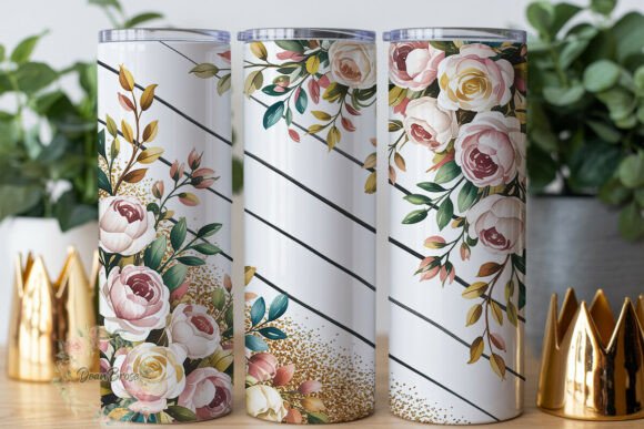 Blush Rose Gold Glitter Floral Wrap Graphics