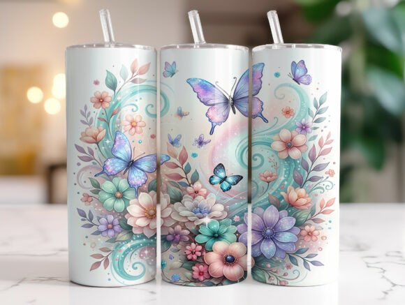 Butterfly Wildflower Glitter Tumbler PNG Graphics