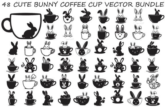 Cute Bunny Coffee Cup Vector Bundle: Graphics & Illustrations