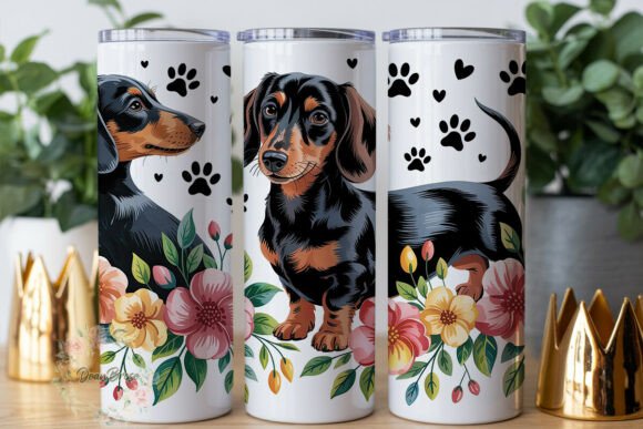 Dachshund Floral Paw Print Skinny PNG