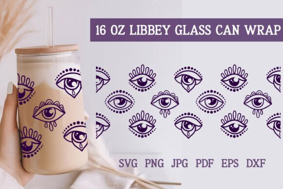 Feminine Evil Eye Glass Can Wrap SVG