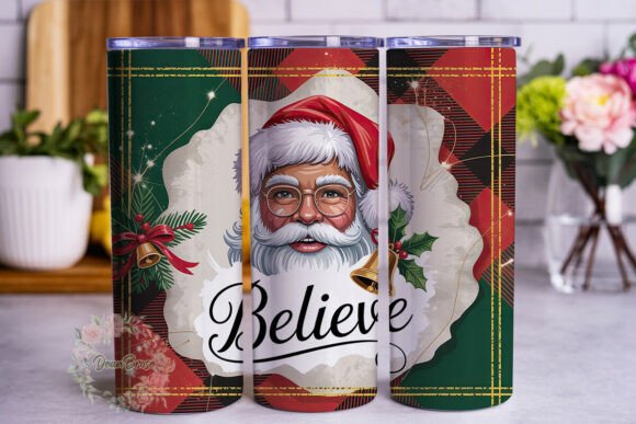 Festive Santa Believe 20oz Tumbler Wrap Graphics