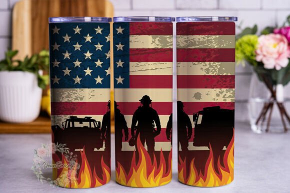 Firefighter Flag Distressed 20oz Skinny Graphics for Tumbler Wraps