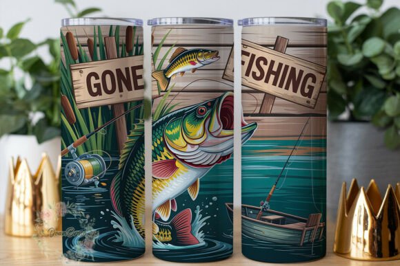 Gone Fishing Lake Tumbler Wrap Graphics