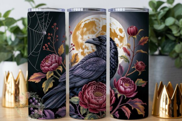 Gothic Raven Moon Floral 20oz Tumbler Wr Graphics