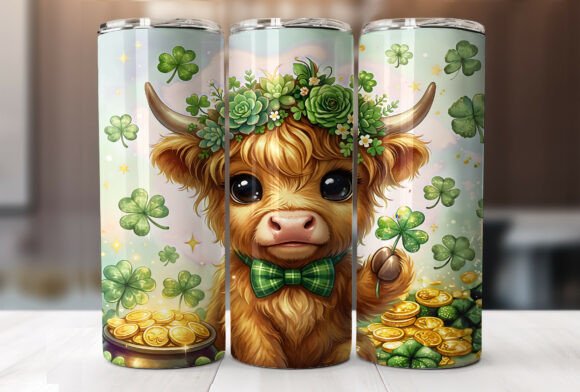 Lucky Highland Cow Shamrock Tumbler Wrap Graphics