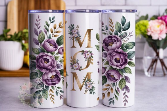 MOM Floral Gold Watercolor Tumbler Wraps & Graphics