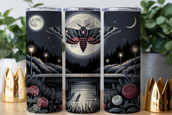 Moth Moonlight Bridge 20oz Tumbler Wraps Graphics