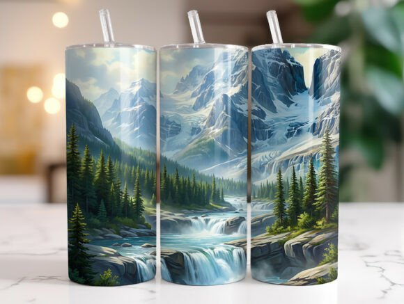 Mountain River Nature Graphics for Tumbler Wraps
