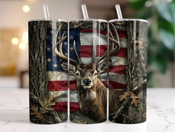 Patriotic Buck Hunting 20oz Tumbler Wrap Graphics