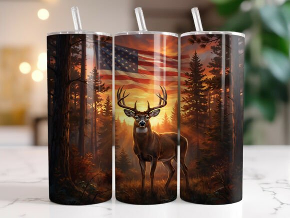 Patriotic Forest Buck Sunset Tumbler PNG