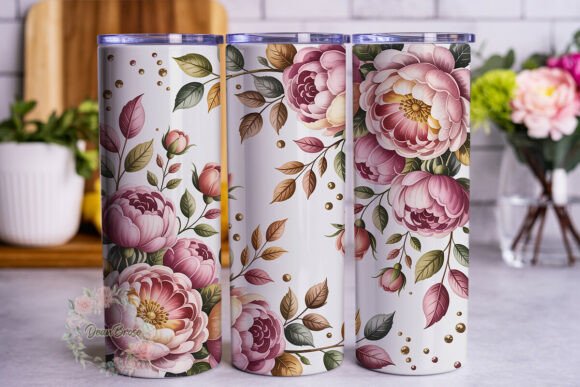 Pink Gold Floral Watercolor Tumbler Wraps & Graphics