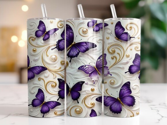 Purple Butterfly Gold Swirl Tumbler Wrap Graphics