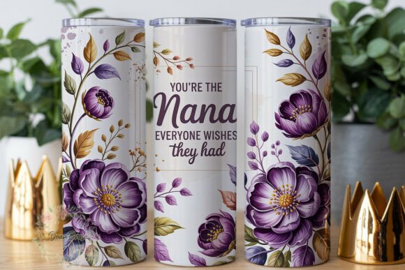 Purple Floral Nana 20oz Tumbler Wrap Graphics