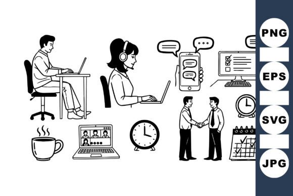 Remote Work Business Icons Set: Graphics and Crafts for Modern Branding