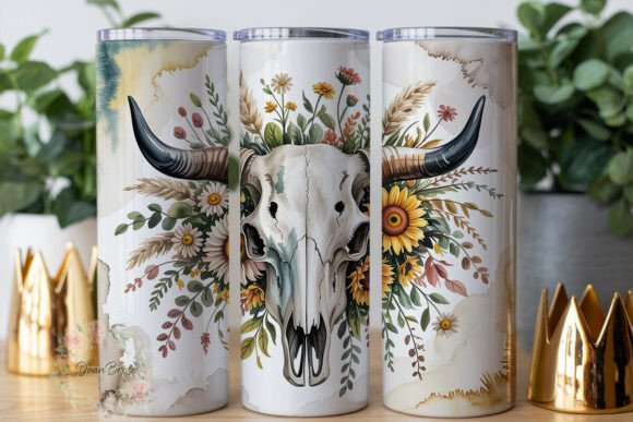 Rustic Cow Skull Floral 20oz Tumbler Graphics