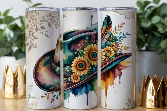 Rustic Cowboy Hat Sunflowers Tumbler Graphics
