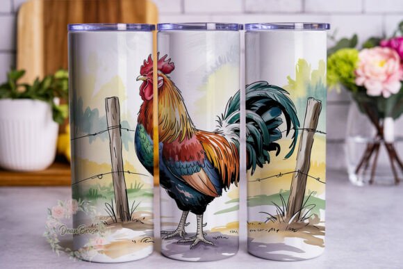 Rustic Rooster Watercolor Graphics for Tumbler Wraps