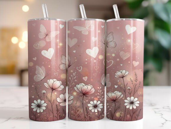 Soft Blush Butterfly Floral Tumbler Wrap Graphics Review