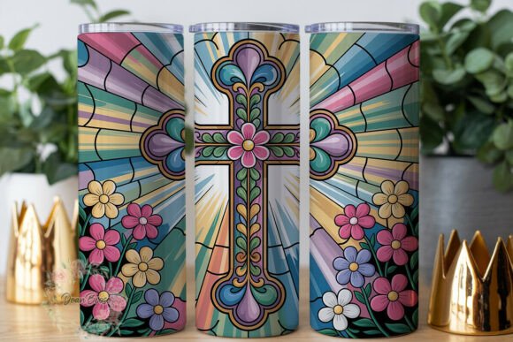 Stained Glass Cross 20oz Tumbler Wrap Graphics