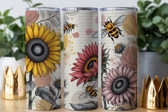 Sunflower Bee Vintage 20oz Tumbler Wrap Graphics