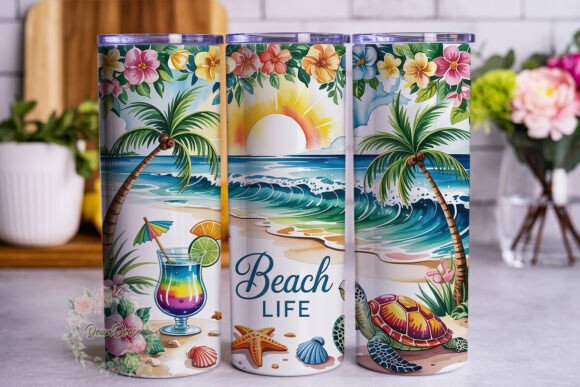 Tropical Beach Sea Turtle: Tumbler Wraps Graphics Review