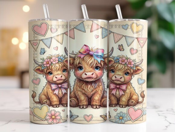 Valentine Highland Cow Floral Tumbler Graphics