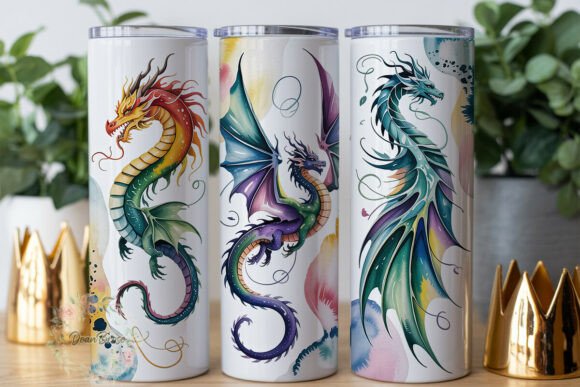 Vibrant Watercolor Dragon 20oz Tumbler Graphics