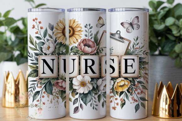 Watercolor Nurse Floral 20oz Tumbler Graphics