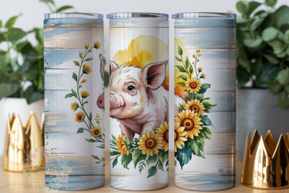 Watercolor Pig Sunflower 20oz Tumbler Graphics
